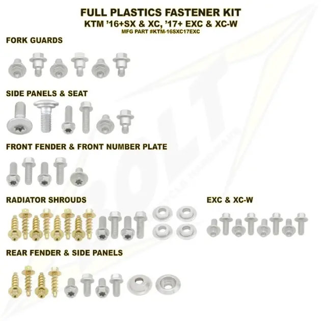 Poslední dny | BOLT Full Plastics Fastener kit fits onKTMSX(F) 16-18 / EXC(F) 17-19