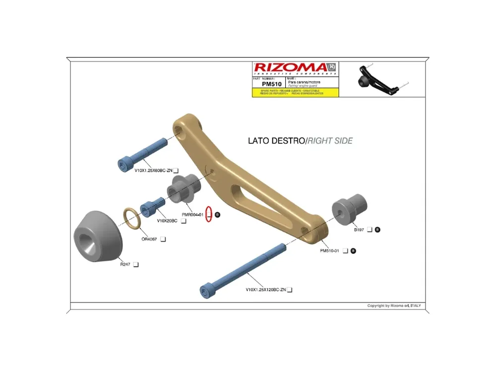 Náhradní díl pro PM510 Padací protektory motoru PRO, Pravý - TRIUMPH Street Triple 675/R675 (1ks) - Akční cena