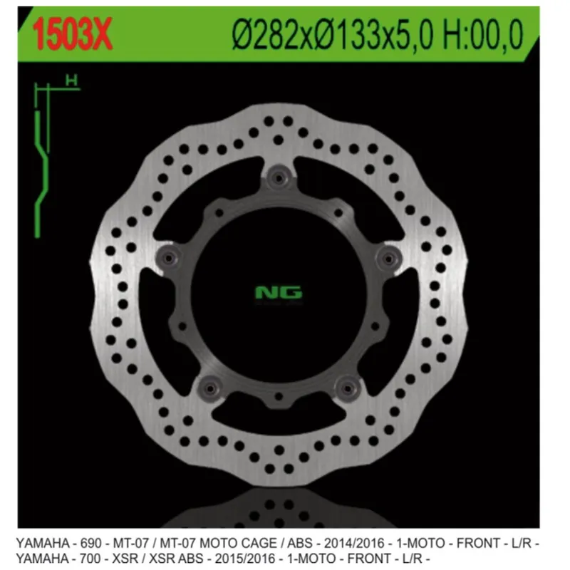NG přední brzdový kotouč YAMAHA MT-07 / ABS ‘13-17, TRACER 700 ‘16-‘17, XSR 700 / ABS ‘16-17 WAVE (282X133X5) (5X8,5MM) - Výhodná nabídka